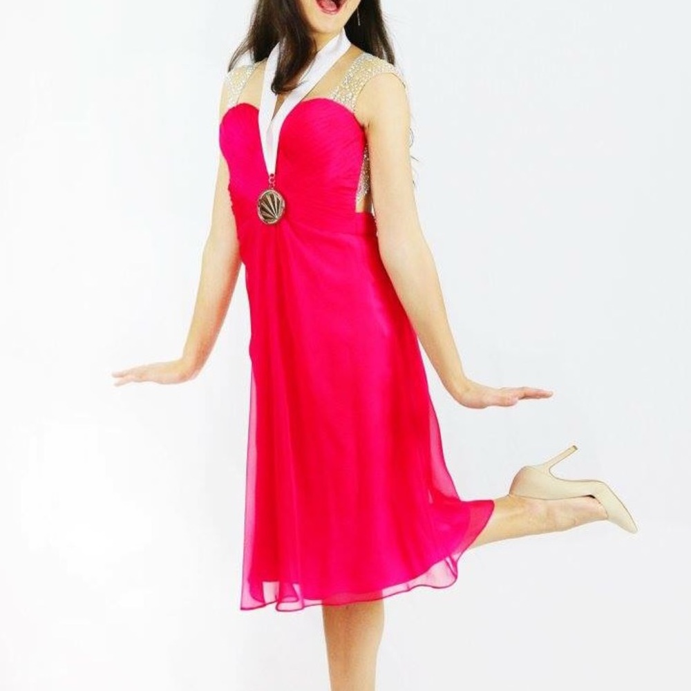 Raspberry pink LaFemme prom dress